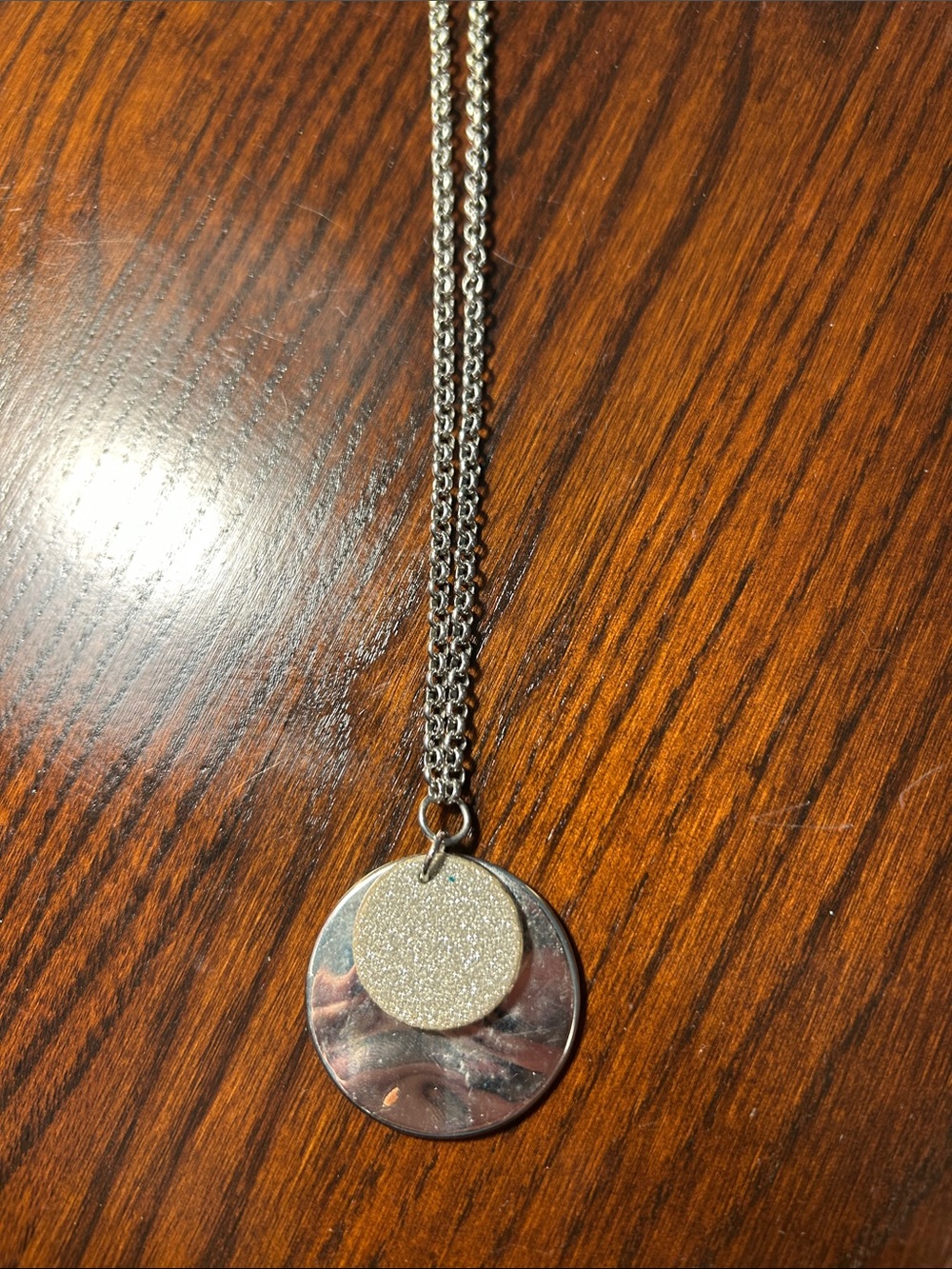 Lane Bryant Layered Silver Disc Necklace with Glitter Accent